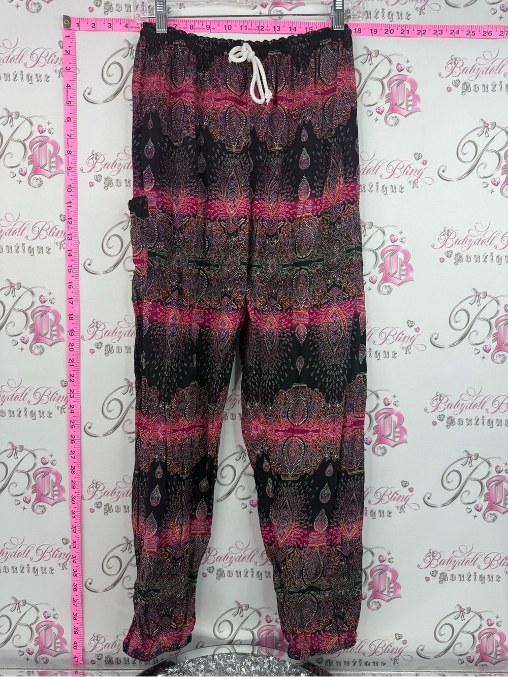 Bolli imports Thailand pants Boho Paisley Drawstring cotton Joggers Black Pink